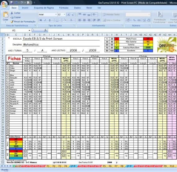 GesTurma EXCEL - Análise anual de fichas