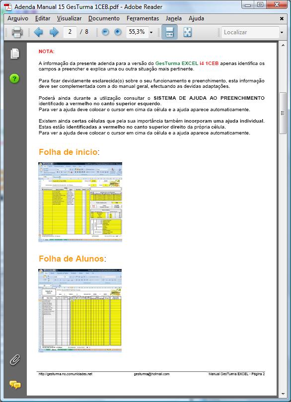 GesTurma EXCEL - Adenda para 1CEB