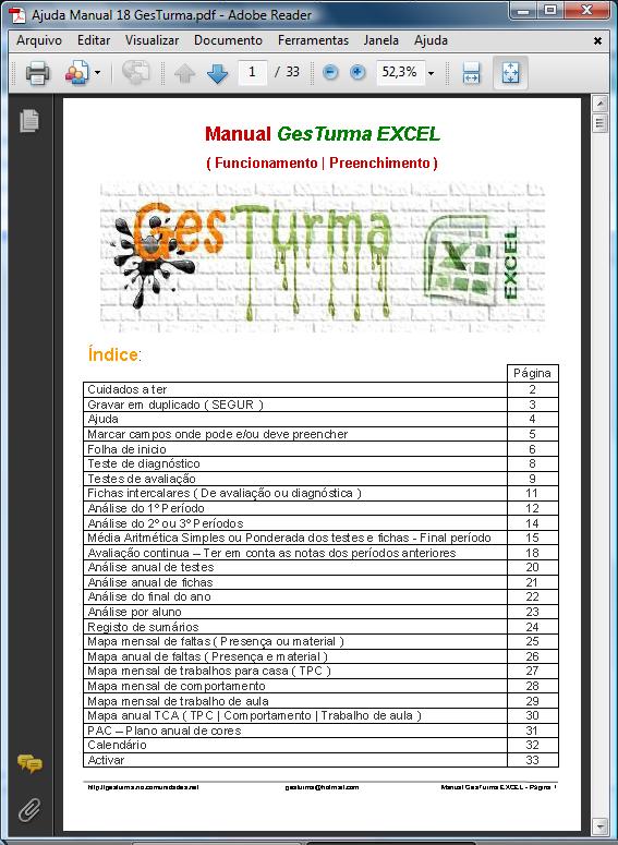 GesTurma EXCEL - Manual Ajuda