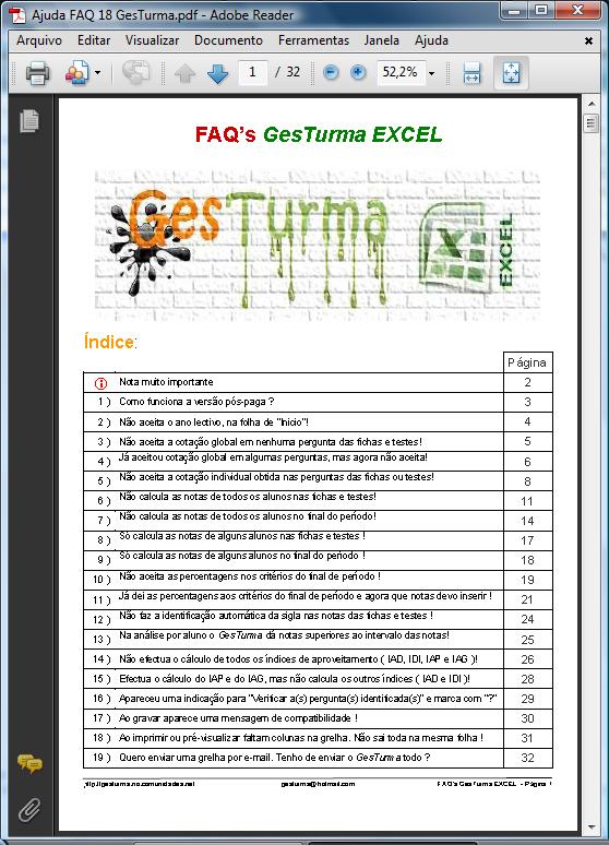 GesTurma EXCEL - Manual FAQ