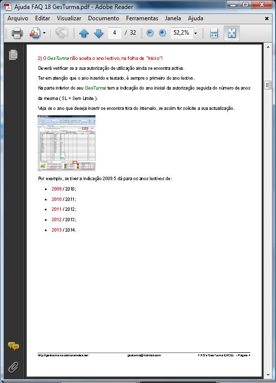 GesTurma EXCEL - Manual FAQ