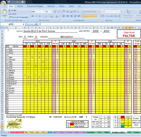 PR GesTurma - Registo anual FALTAS